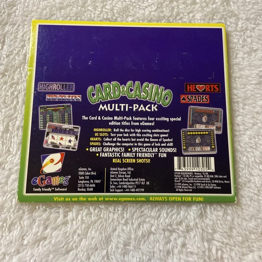 EGame Card And Casino Multipack‎ PC CD ROM Windows 95 98 Games Family Fun